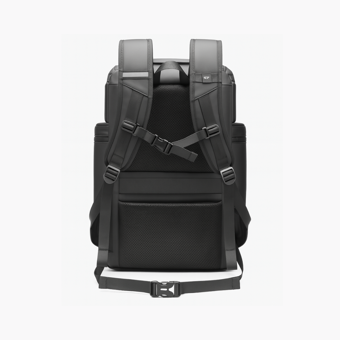 Black Dependz 7716-2 backpack with multiple straps on a white background