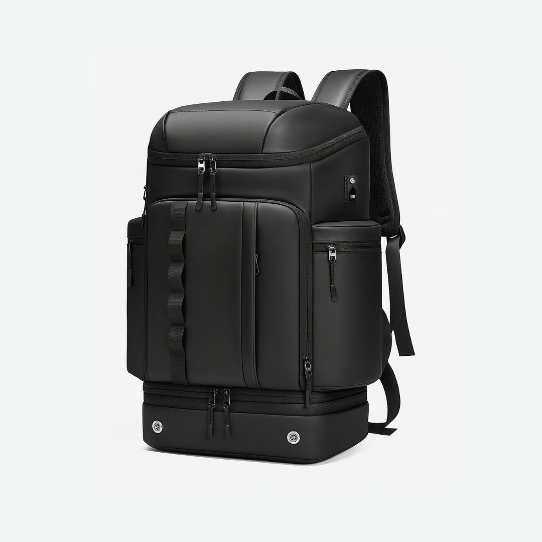 Dependz 7716‑3 waterproof travel backpack front view with USB charging port