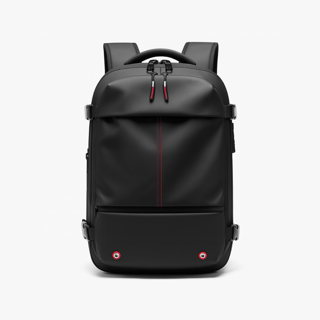 Dependz 7757 Black backpack with red accents on a white background