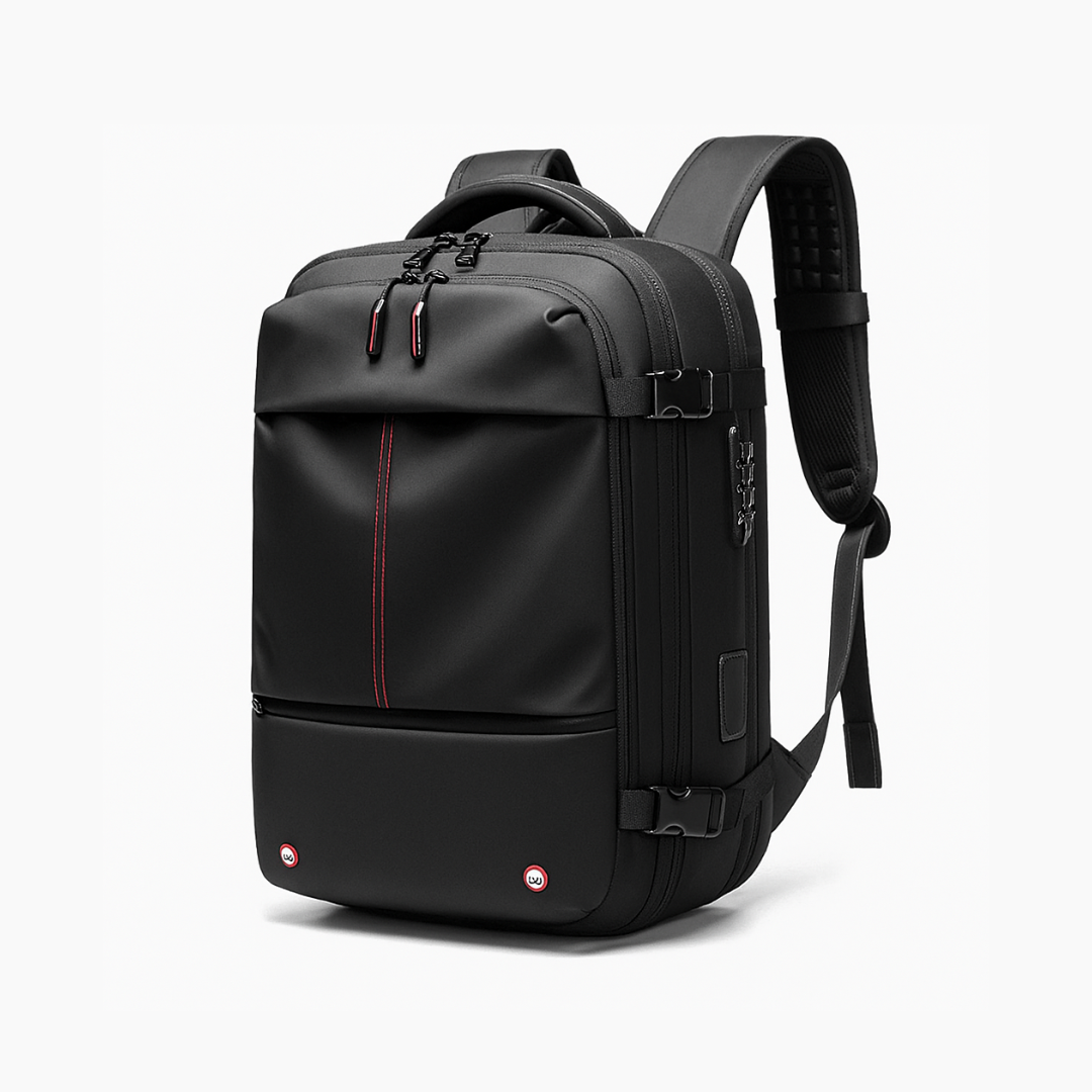 Dependz 7757 Black backpack with red accents on a white background