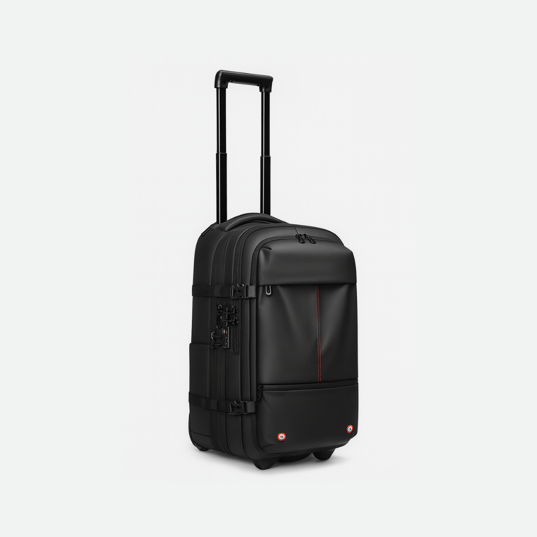 Dependz 9222 Black suitcase with wheels on a light gray background