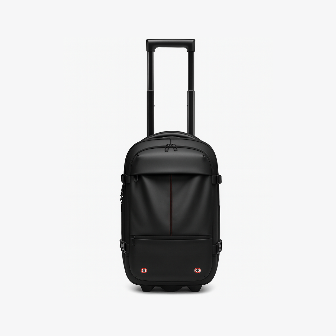 Dependz 9222 Black suitcase with wheels on a light gray background