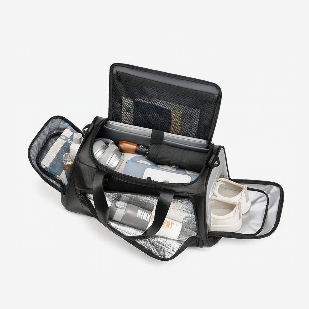 Dependz 605 Black travel bag with compartments on a white background