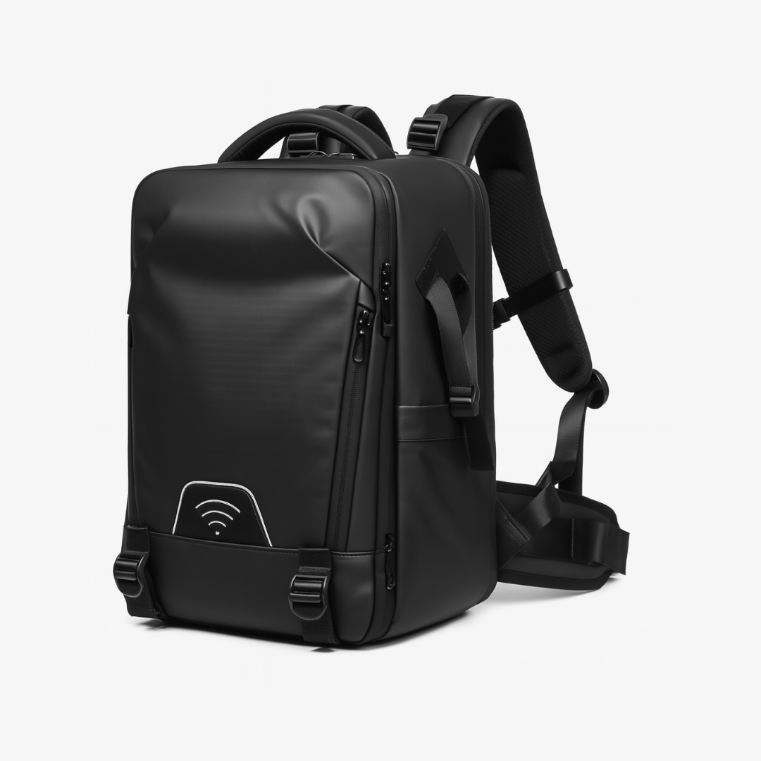 Dependz 5515 Black backpack with wireless charging indicator on a white background