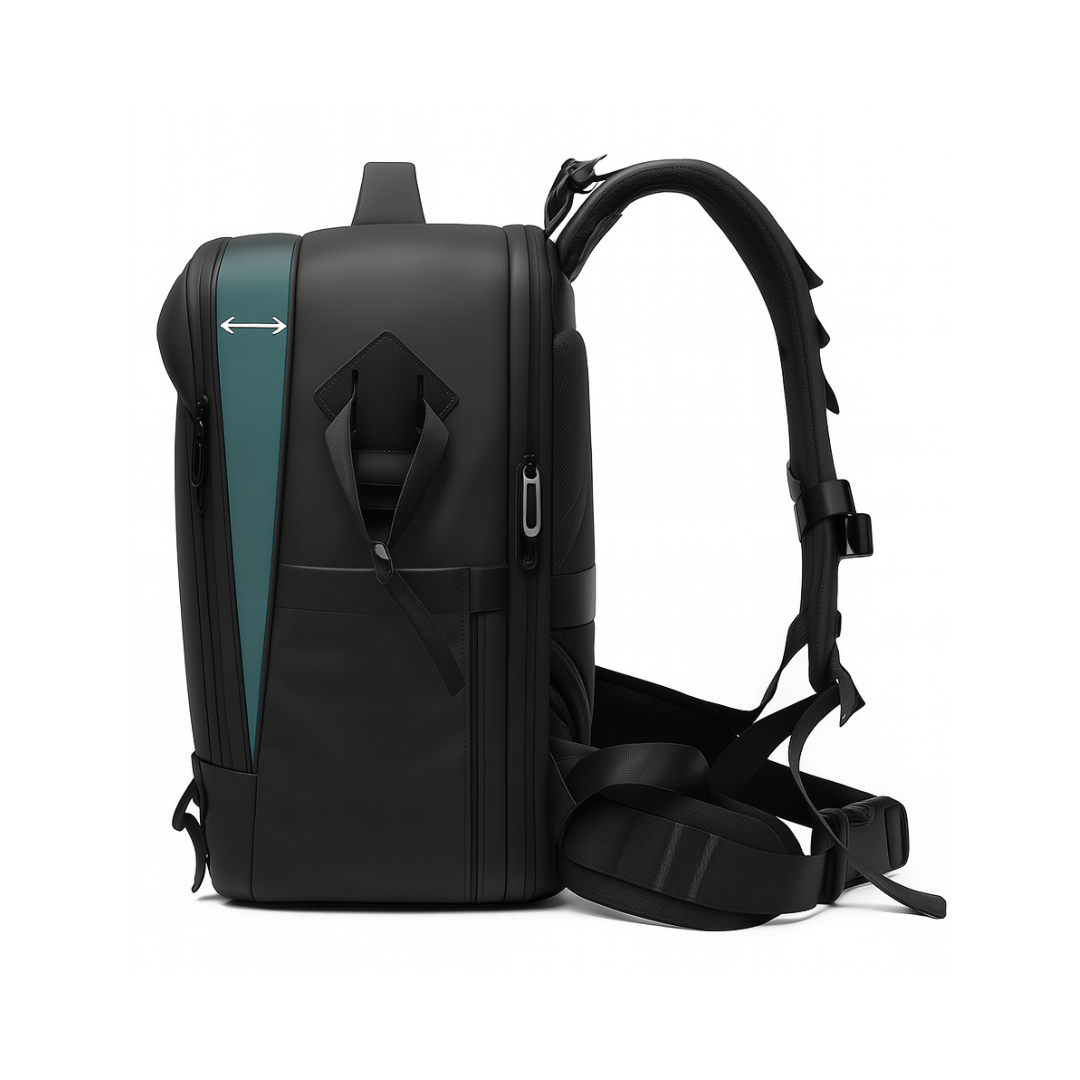 Dependz 5515 Black backpack with a teal stripe on a white background