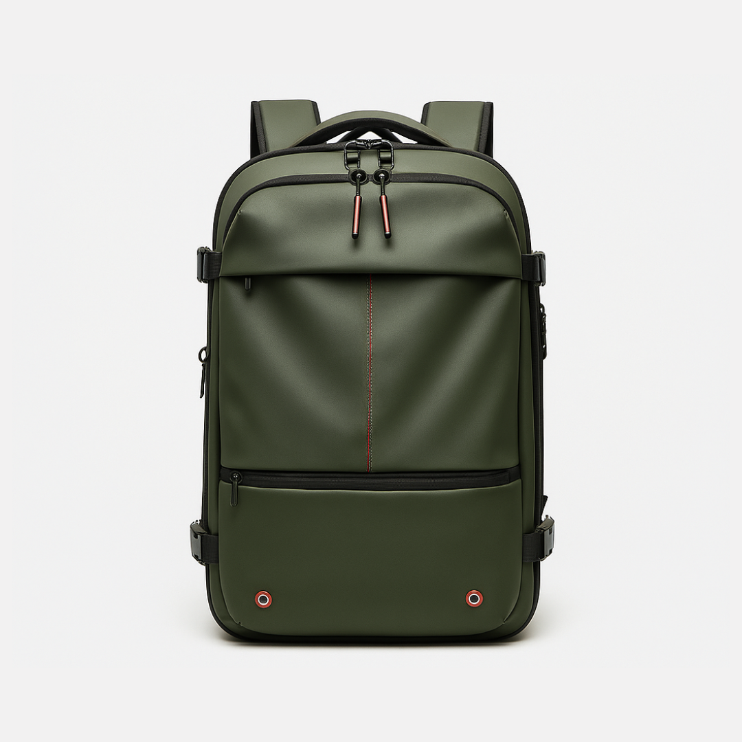 Green Dependz 7757 backpack with black accents on a light gray background