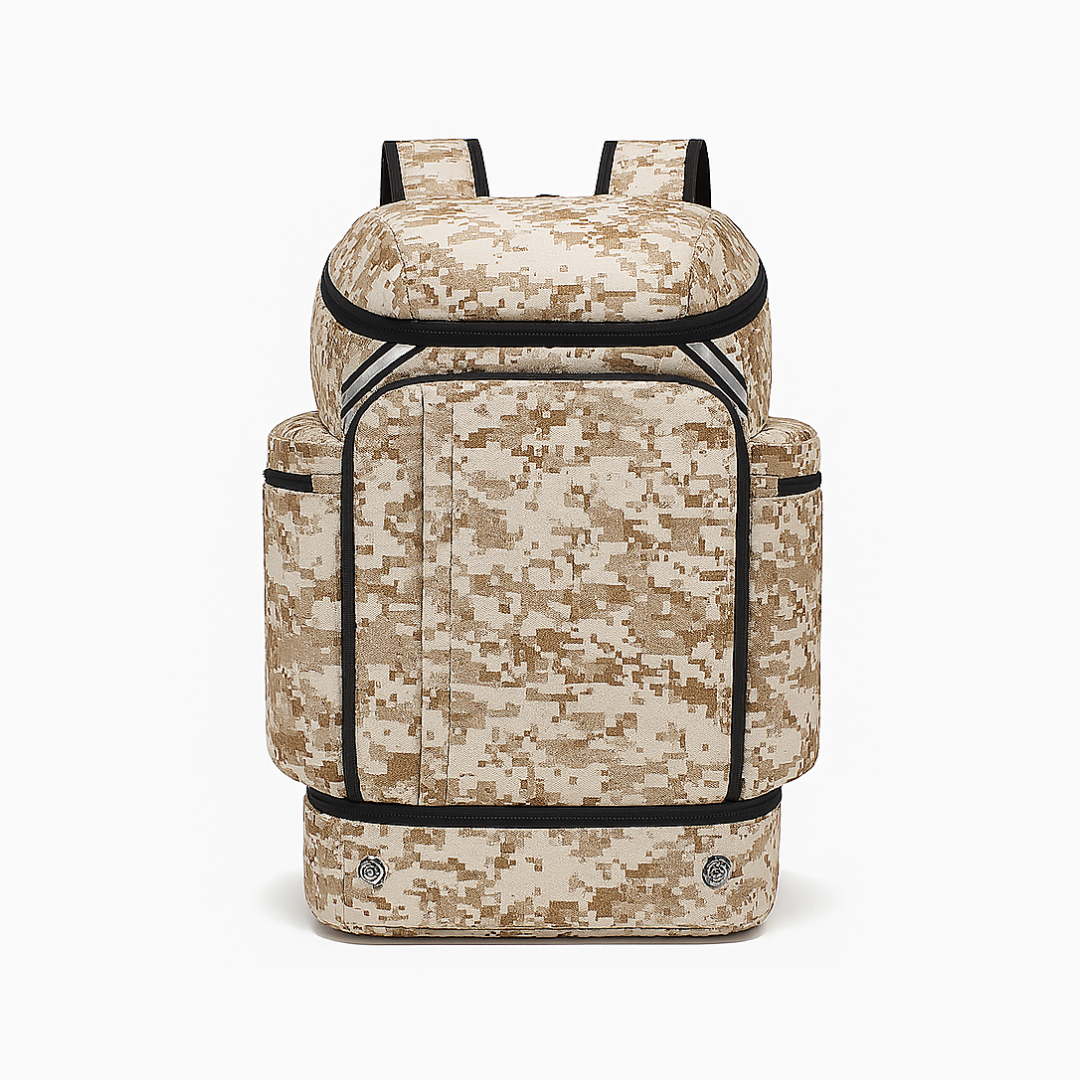 Camouflage-patterned Dependz 7716 backpack on a white background