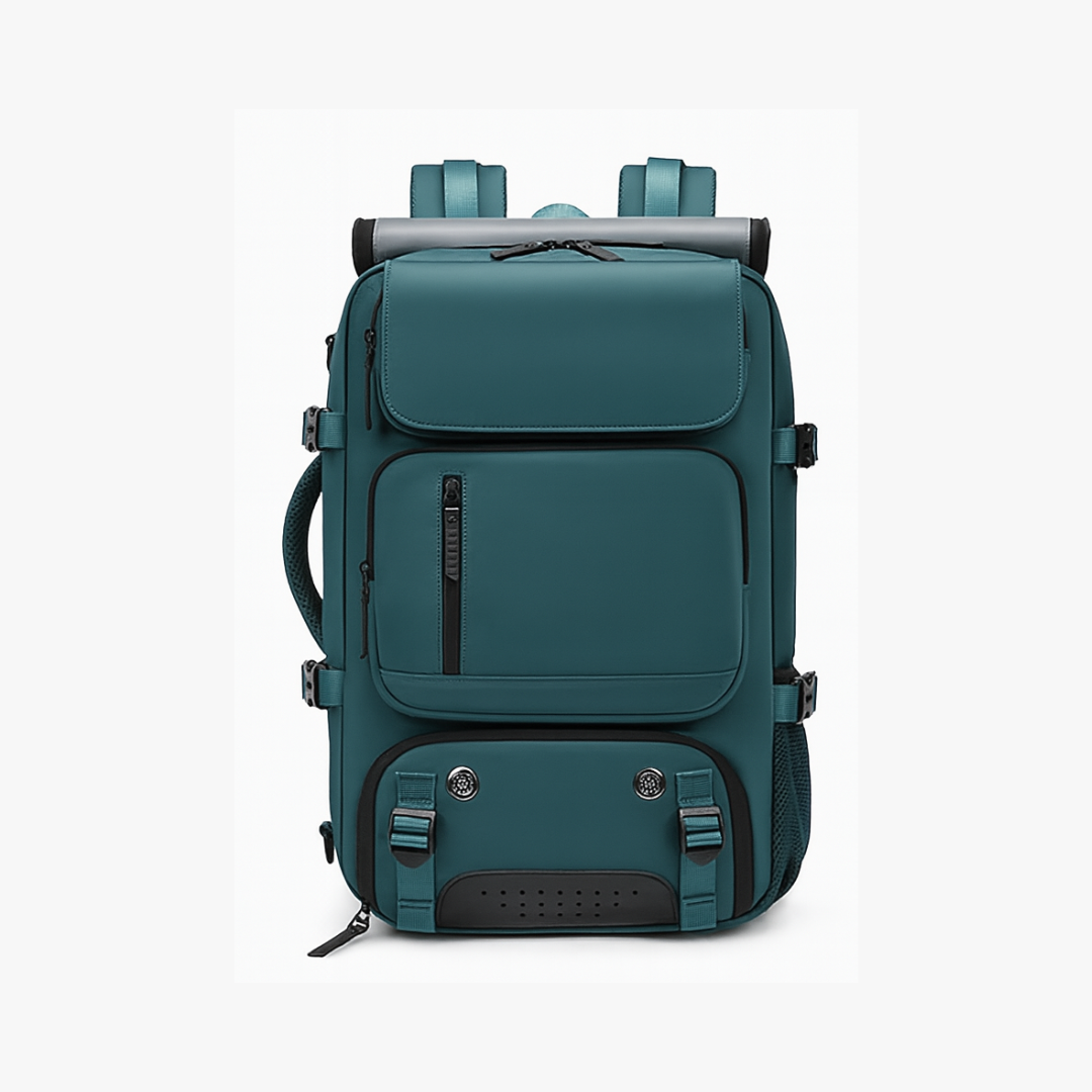 Teal Dependz 7798 backpack with multiple compartments on a white background