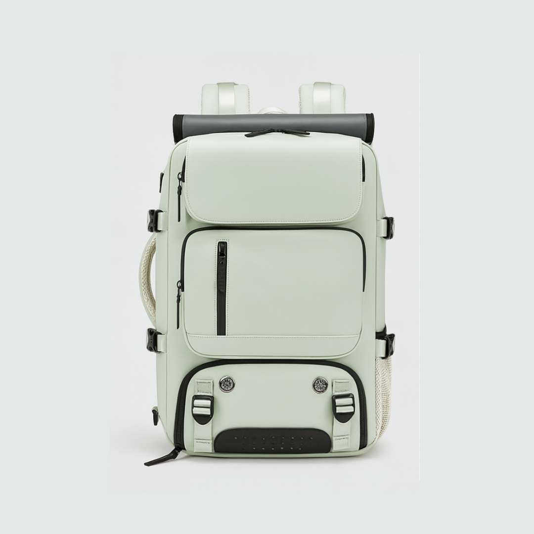Light green Dependz 7798 suitcase with wheels on a white background