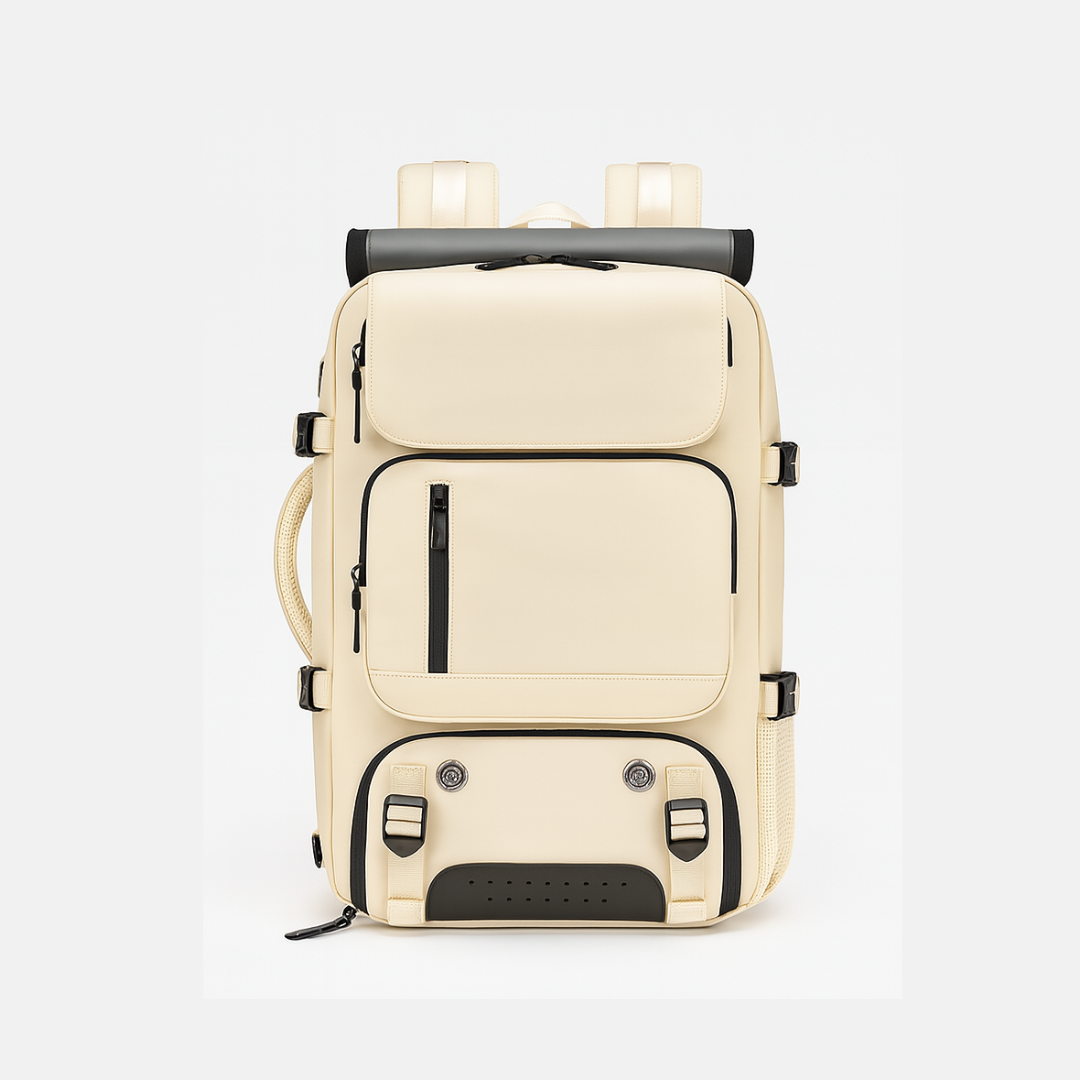 Beige Dependz 7798 suitcase with black accents on a white background