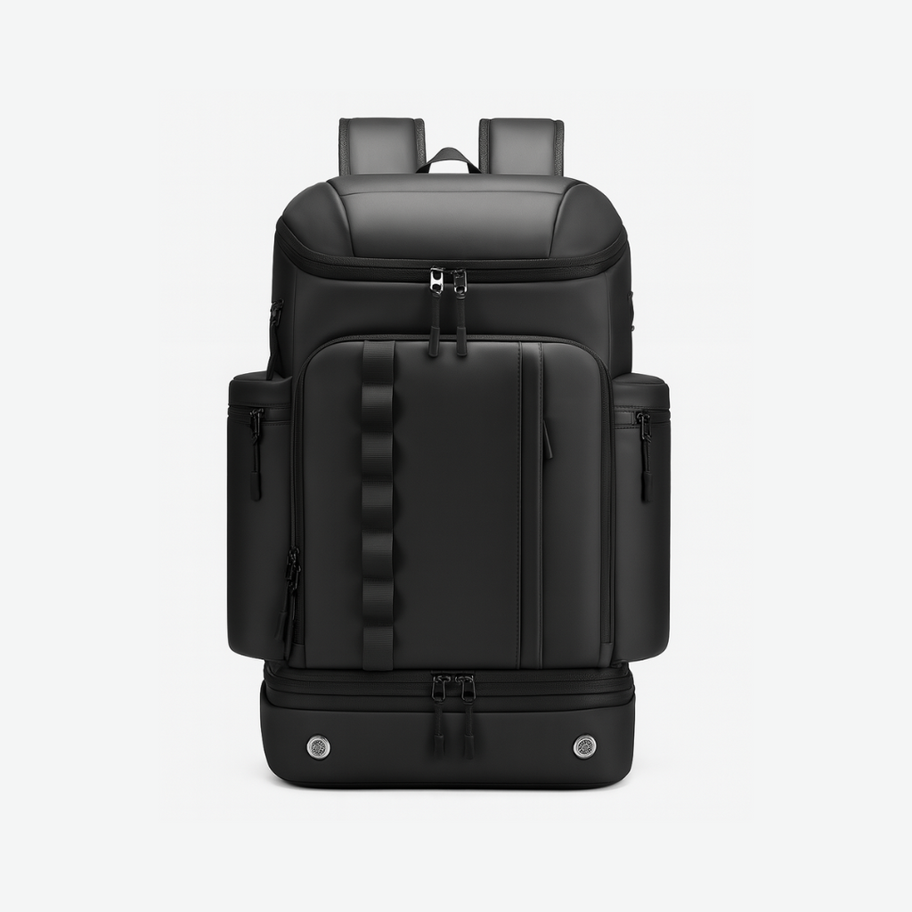 Dependz 7716‑3 travel backpack interior view showing padded 17-inch laptop compartment