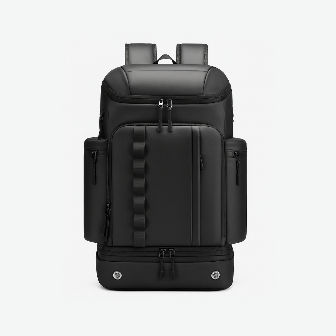 Dependz 7716‑3 travel backpack interior view showing padded 17-inch laptop compartment