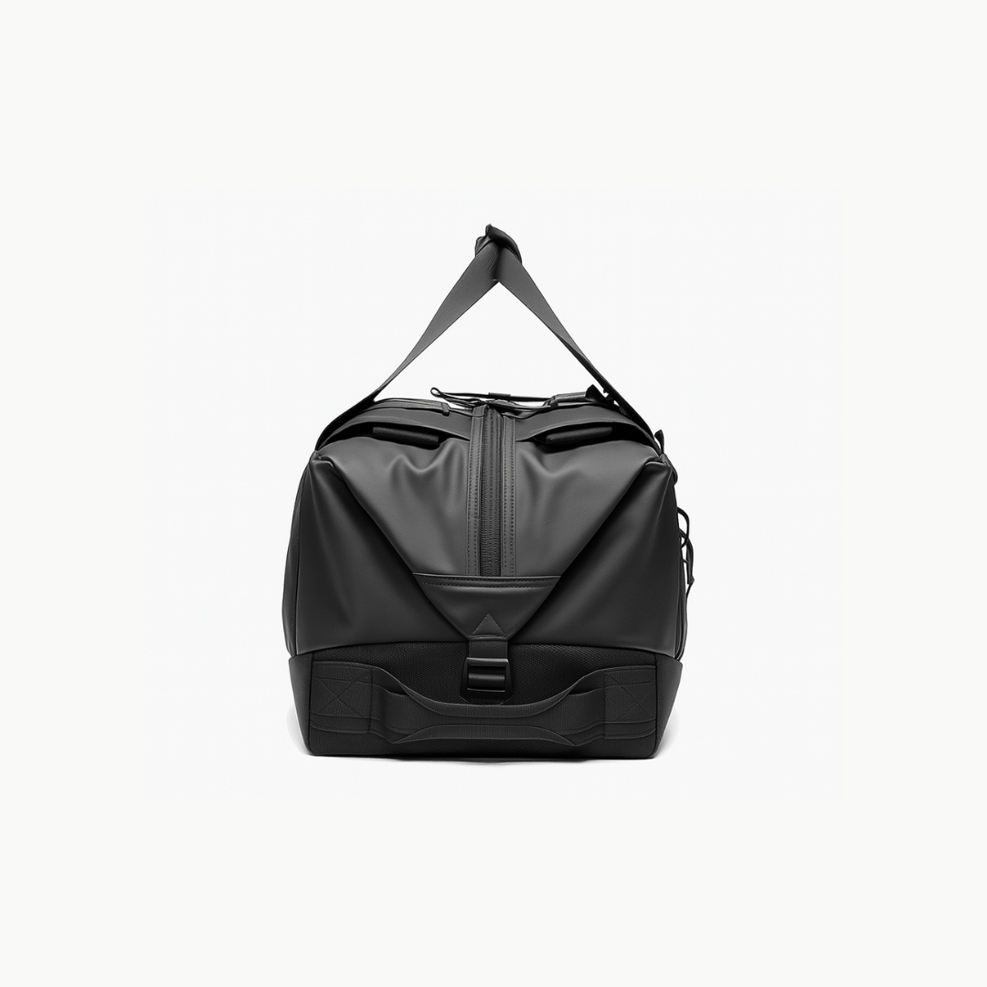 Dependz AL607 Black duffel bag with a shoulder strap on a white background