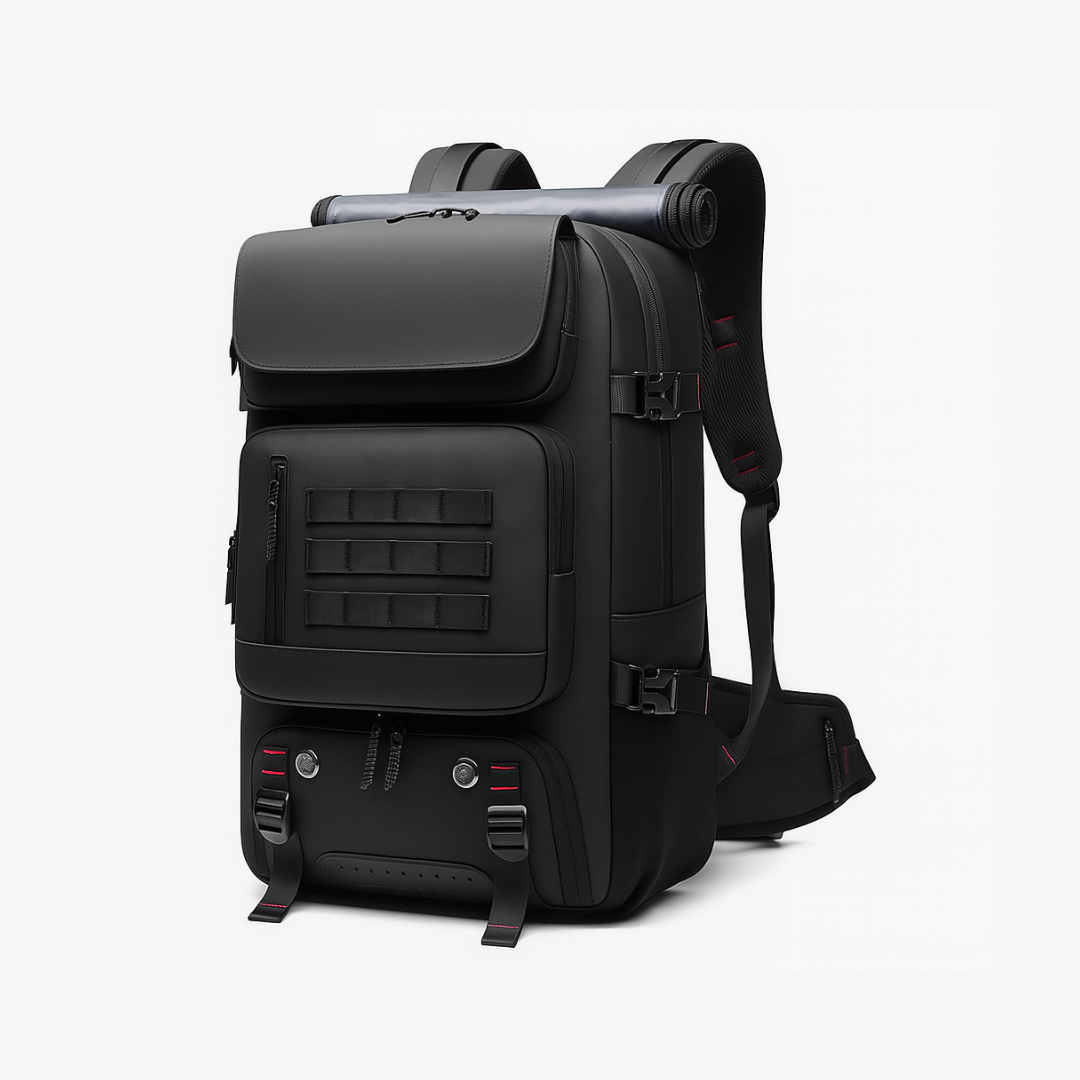 Dependz 7768 Black backpack with tactical design on a white background
