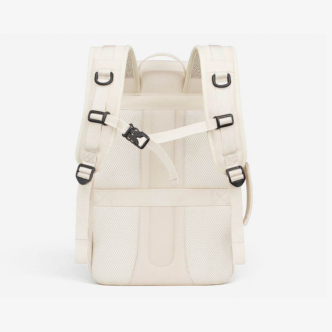 Beige Dependz7900 backpack on a light gray background