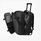 Dependz 9222 Black travel bag with wheels and backpack straps on a white background