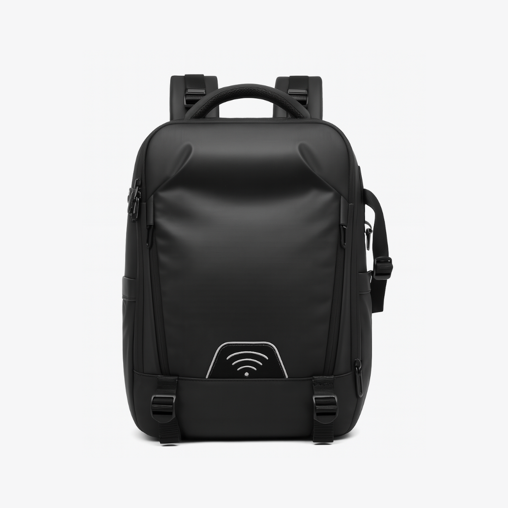 Dependz 5515 Black backpack with a wireless charging icon on a white background
