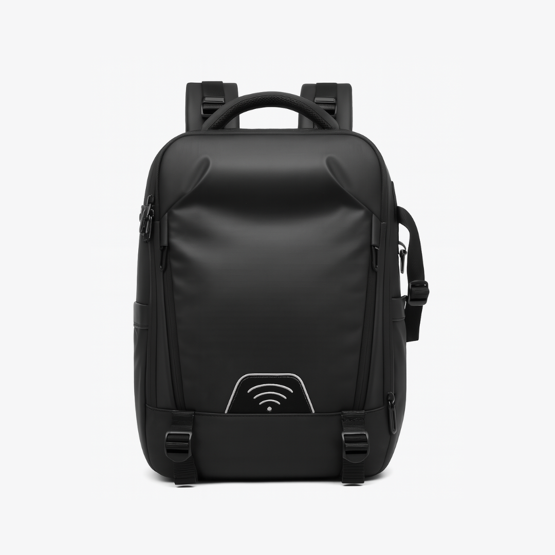 Dependz 5515 Black backpack with a wireless charging icon on a white background