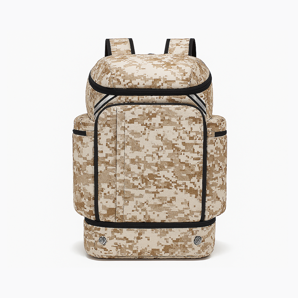 Camouflage-patterned Dependz 7716 backpack on a white background