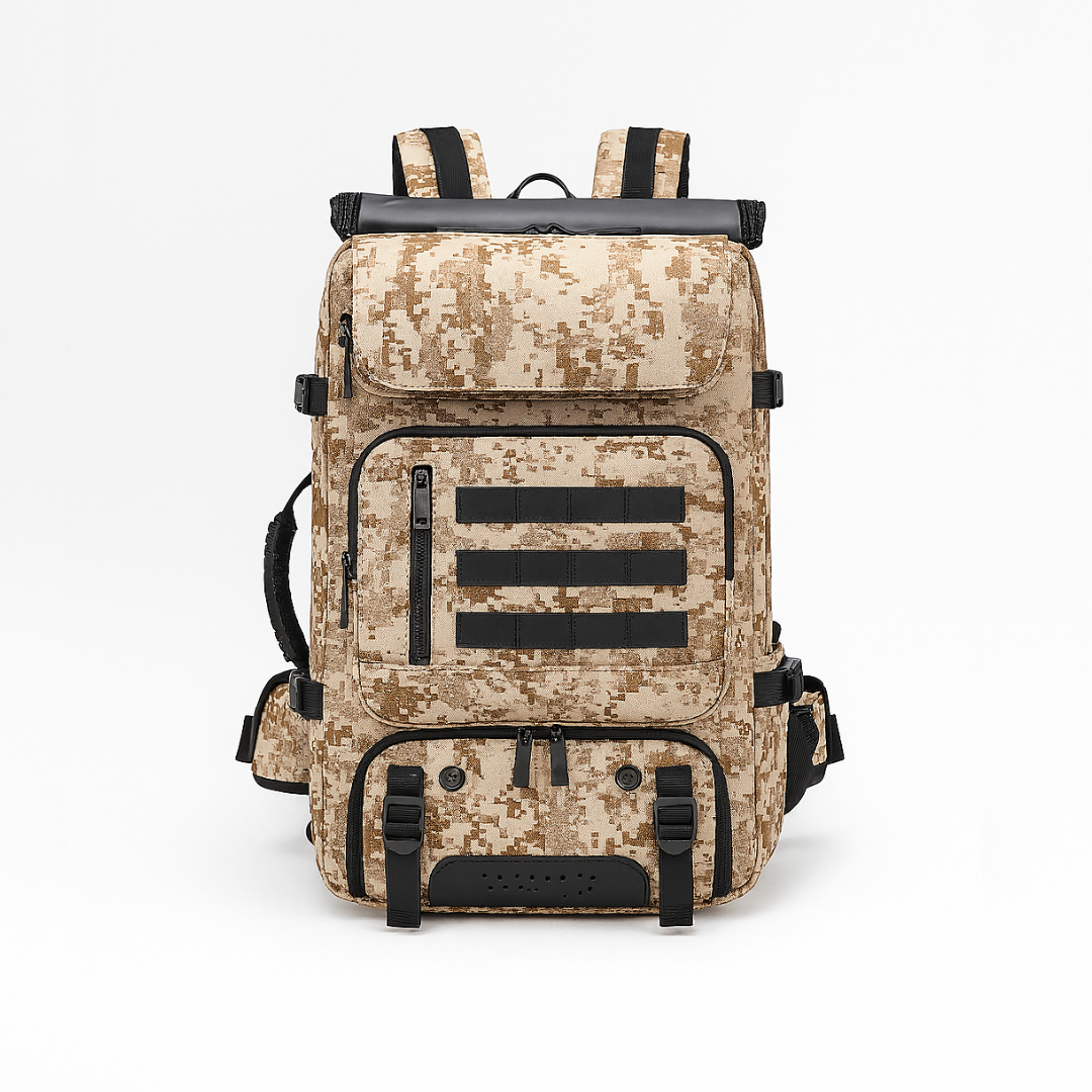 Camouflage Dependz 7768 backpack with black straps on a white background