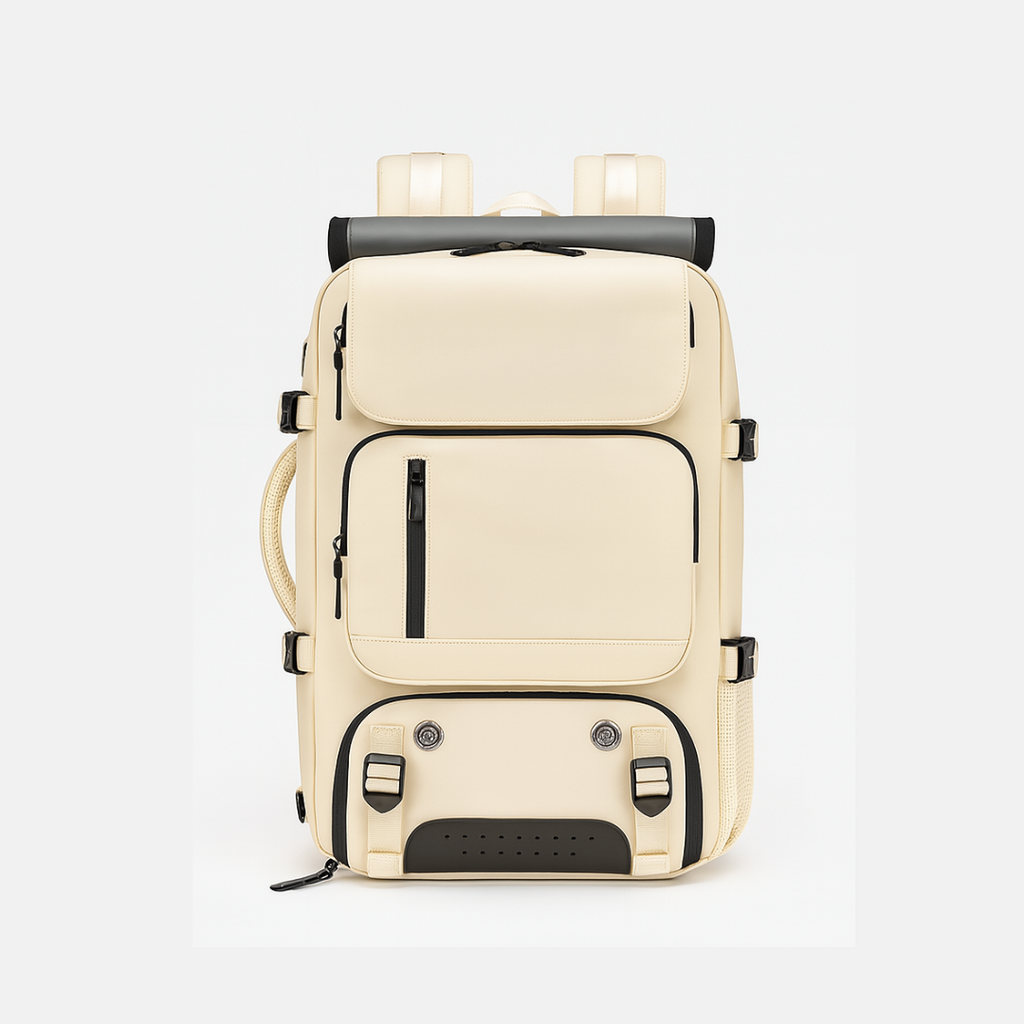 Beige Dependz 7798 suitcase with black accents on a white background